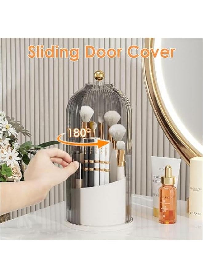 HOOKOR Makeup Brush Holder Organizer with Lid,360 Rotating Clear Dustproof Makeup Brushes Organizer for Vanity Desktop Bathroom Countertop (Gray)  - Image 2
