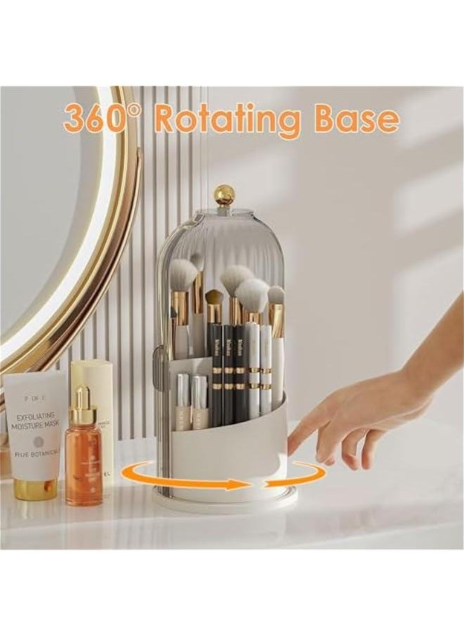 HOOKOR Makeup Brush Holder Organizer with Lid,360 Rotating Clear Dustproof Makeup Brushes Organizer for Vanity Desktop Bathroom Countertop (Gray)  - Image 3