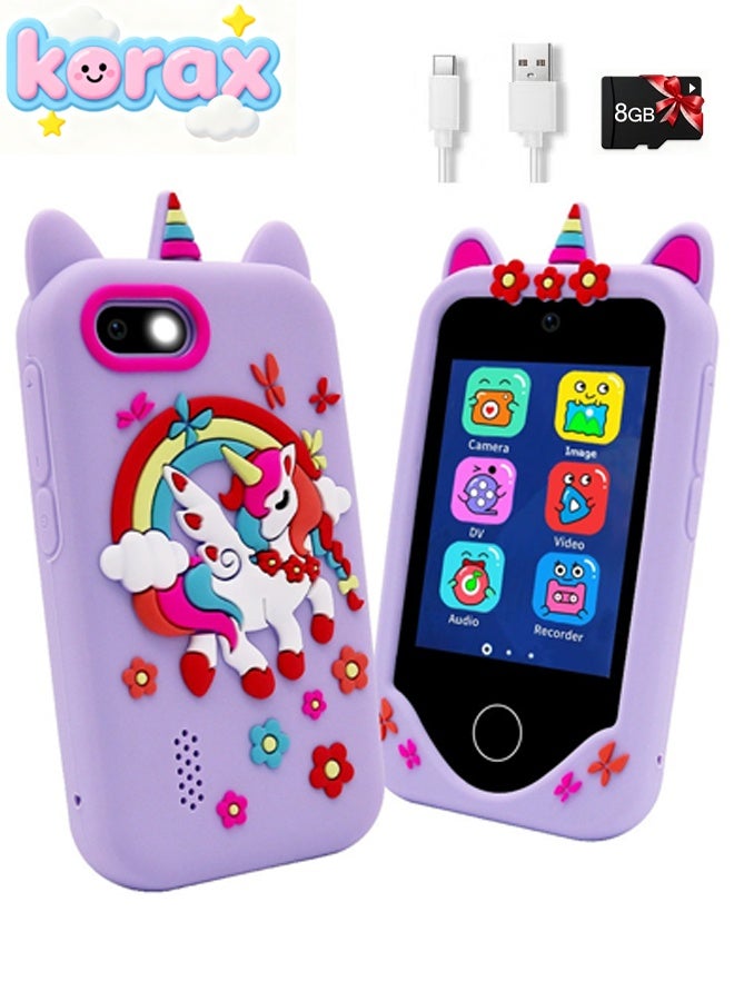 KORAX Kids Smart Phone Toys for Girls Ages 3-7 with Dual Camera - Toddler Phone Toys with Learning Games, Travel Toys with MP3 Music Player for Birthday Gifts for 3 4 5 6 7 Year Old Kids With 8G Card - Image 1