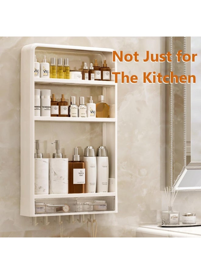Bukela Spice Rack Kitchen Pantry Organizer and Storage - 3 Tier with Drawers and Hooks Kitchen Shelf for Spice Jars and Seasonings, No Drilling Adhesive Wall Mounted Hanging Home Organization - Image 3