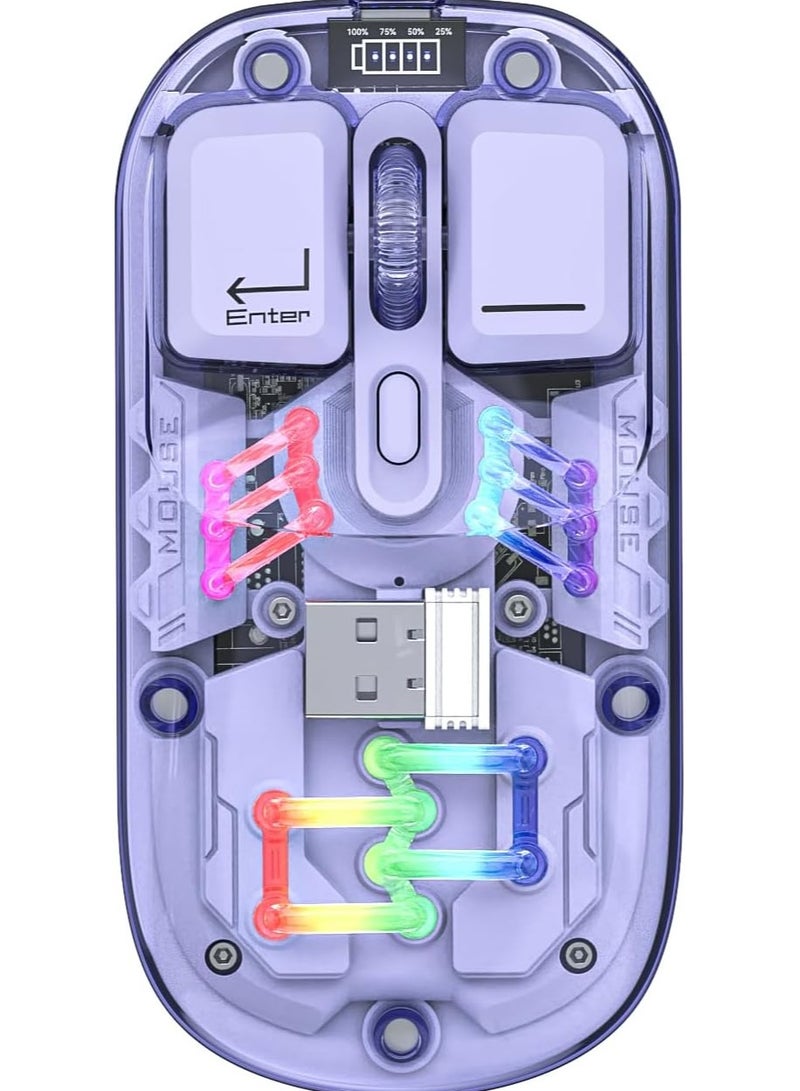 Nexahive Fassion Wireless Mouse, 3 DPI Levels, 2.4G & Bluetooth, Type-C, Rechargeable, RGB Water-Cooled Lights, 5 Colours 5D Clear Transparent Cover - Image 1