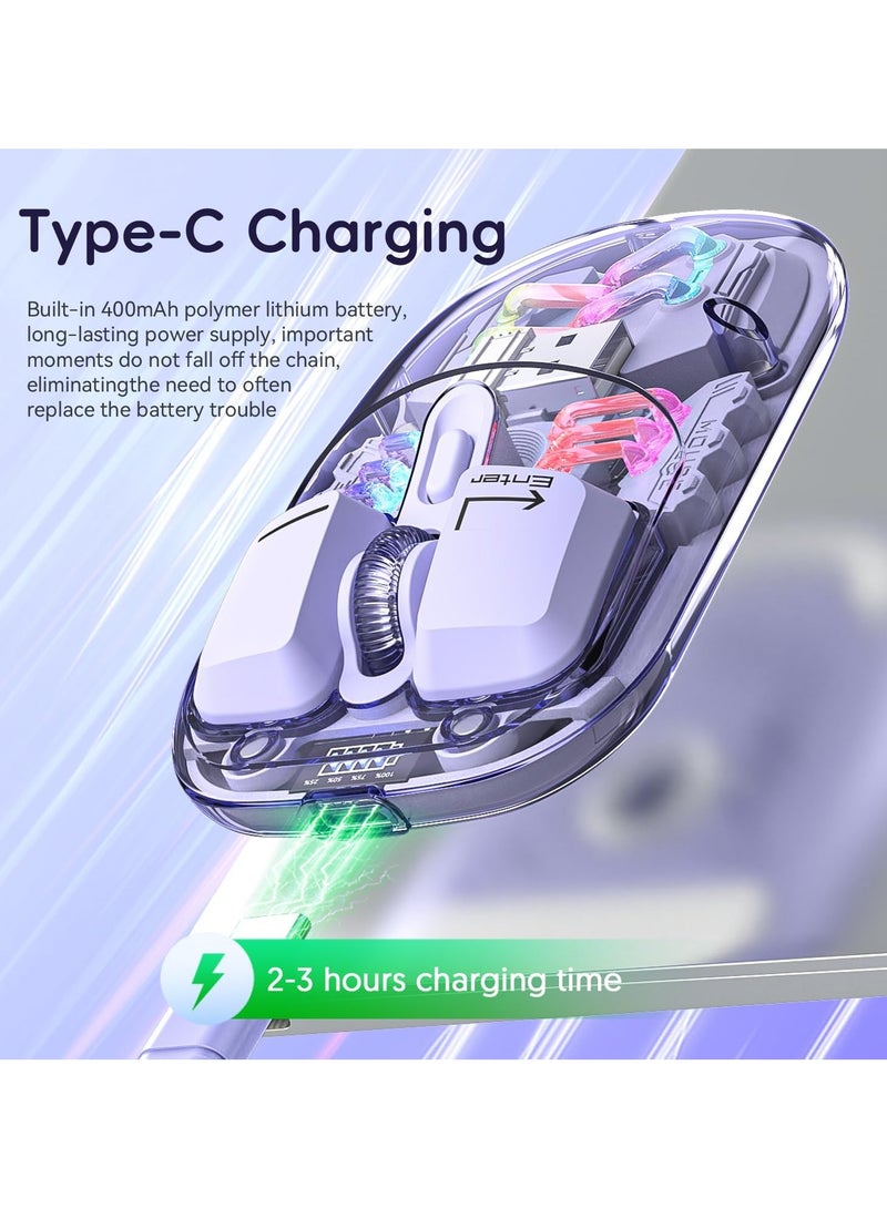 Nexahive Fassion Wireless Mouse, 3 DPI Levels, 2.4G & Bluetooth, Type-C, Rechargeable, RGB Water-Cooled Lights, 5 Colours 5D Clear Transparent Cover - Image 4