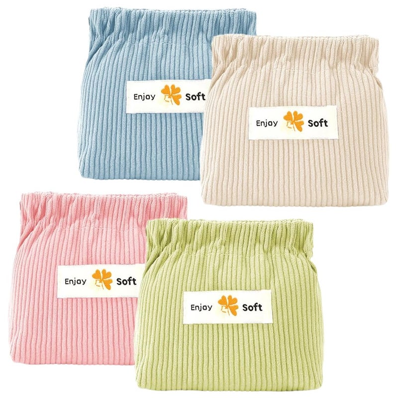 May Create Small Makeup Pouch Bag Coin Purse, 4pcs Soft Corduroy Make Up Pouch for Woman, Storage Small Pouches Travel Lipstick Pouches for Women Girls, Jewelry Organizer Bag, Easy Squeeze Open - Image 1