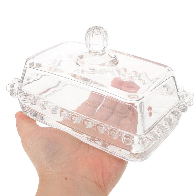Glass Butter Dish with Lid Pearl Edge Storage Plate for Kitchen Dining Table - Image 5