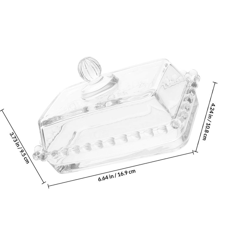 Glass Butter Dish with Lid Pearl Edge Storage Plate for Kitchen Dining Table - Image 3
