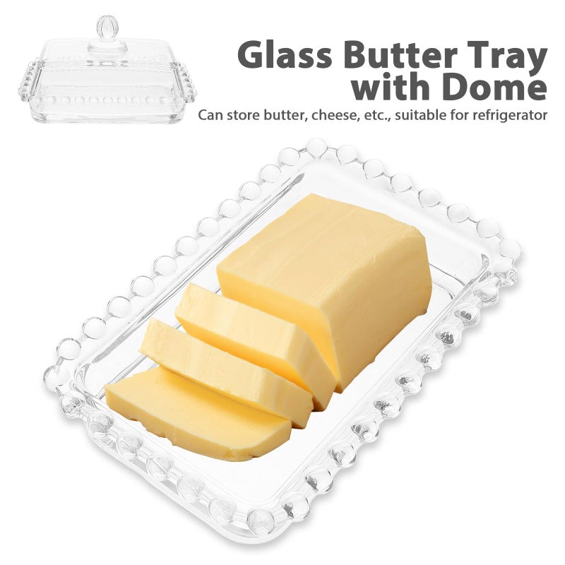 Glass Butter Dish with Lid Pearl Edge Storage Plate for Kitchen Dining Table - Image 4