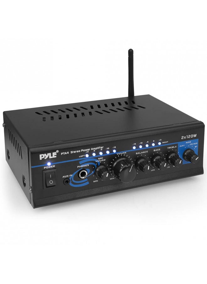 Pyle - Pyle Home Home Audio Power Amplifier System with Bluetooth - 2X120W Mini Dual Channel Mixer Sound Stereo Receiver Box w/ RCA, AUX, Mic Input - For Amplified Speakers, PA, Theater, Studio Use -PTA4 - Image 1