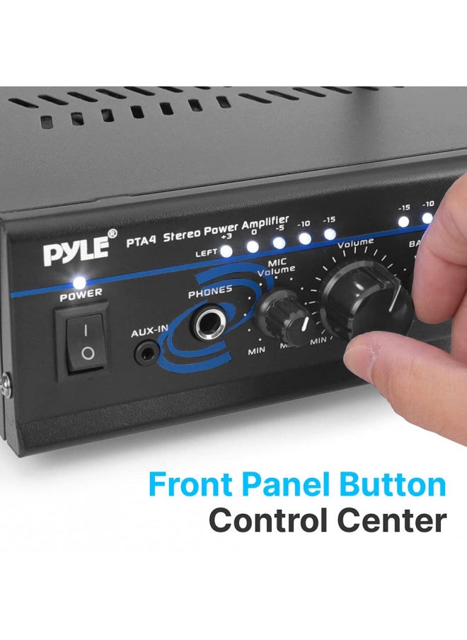 Pyle - Pyle Home Home Audio Power Amplifier System with Bluetooth - 2X120W Mini Dual Channel Mixer Sound Stereo Receiver Box w/ RCA, AUX, Mic Input - For Amplified Speakers, PA, Theater, Studio Use -PTA4 - Image 1