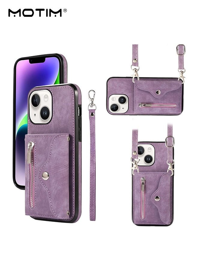 Motim iPhone 15 Plus Crossbody Case with Lanyard Strap, iPhone 15 Plus Leather Case Cover with Wrist Band/ Kickstand /Credit Card Holder, Protective Wallet Leather Handbag, Purse Cover Phone Case for Women Girl  - Image 1