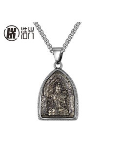 Generic Titanium Steel Twelve Zodiac Eight Guardian Brand Pendant Mens Retro Stainless Steel Necklace Manjusri Bodhisattva (Zodiac Rabbit) 