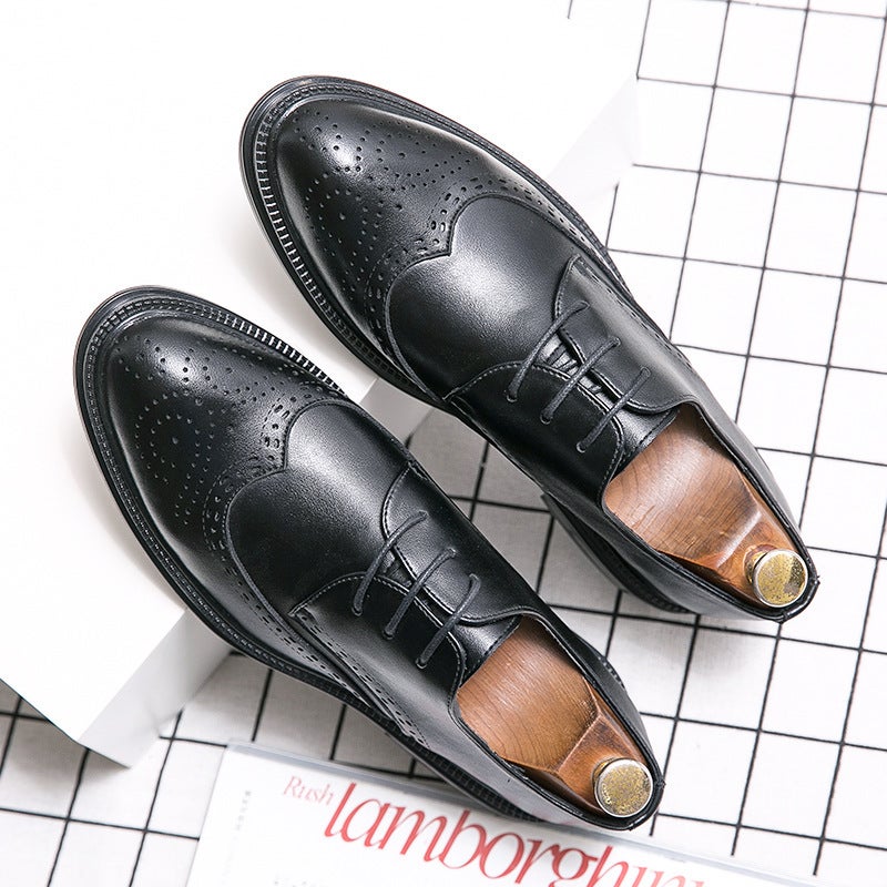 Men'S Leather Shoes Korean Style Trendy Pointed Toe Brogue Shoes Men'S Business Casual Formal Wear British Style Hairstylist Trendy Shoes - Image 2