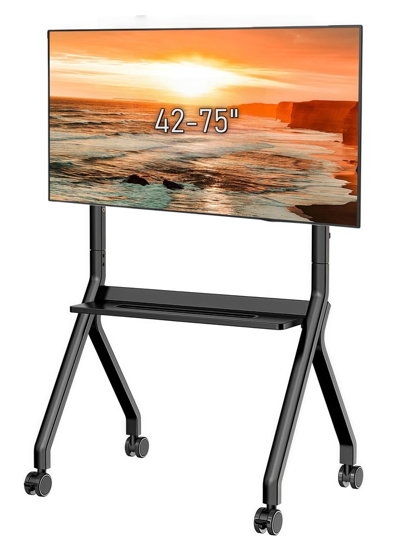 FlashHawk Mobile TV Stand with Wheels for 42-75 Inch Screen TVs or Interactive Whiteboard, Floor TV Cart for Home School Office Black  - Image 1