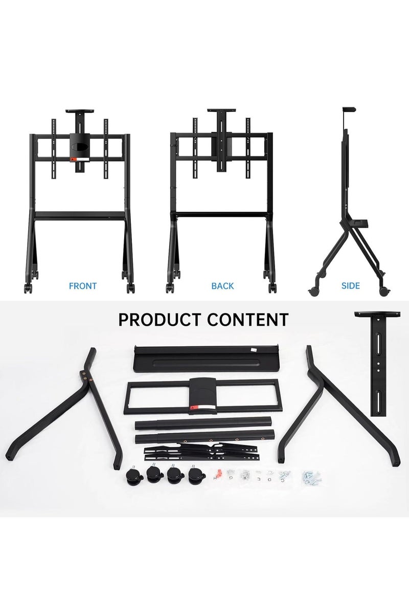 فلاشهوك حامل تلفزيون متنقل شديد التحمل مع عجلات لشاشات 42-75 بوصة، عربة تلفزيون دوارة مع رف للوسائط، يدعم السبورات البيضاء التفاعلية، سعة حمولة 80 كجم، مثالي للمكتب والمدرسة والمنزل - Image 3