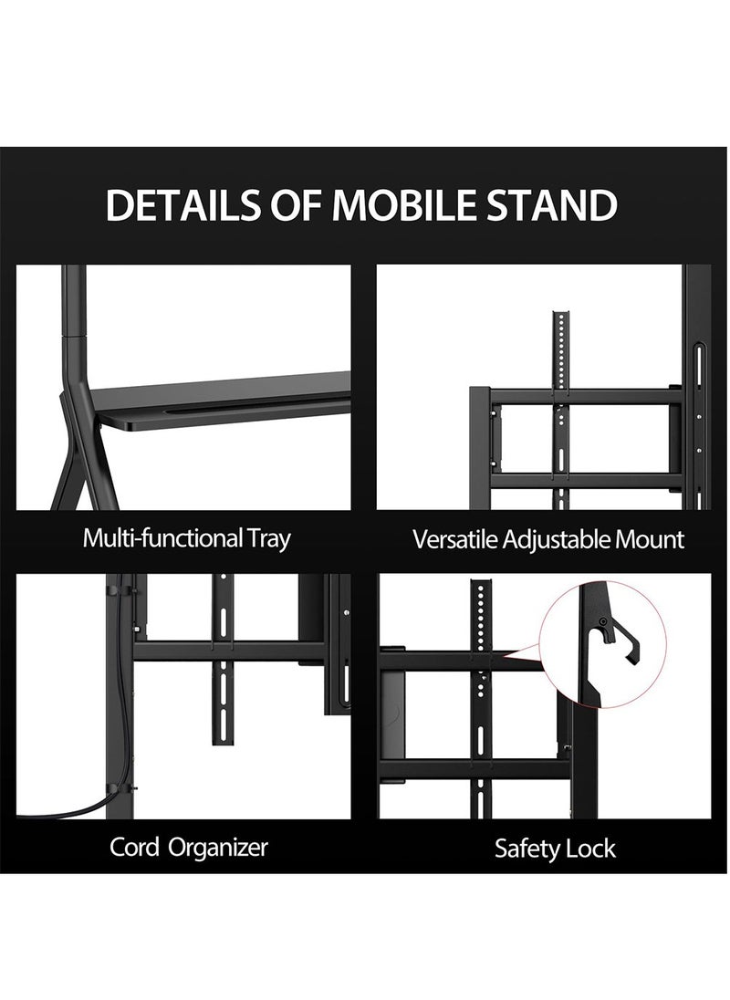 FlashHawk Mobile TV Stand with Wheels for 42-75 Inch Screen TVs or Interactive Whiteboard, Floor TV Cart for Home School Office Black  - Image 4