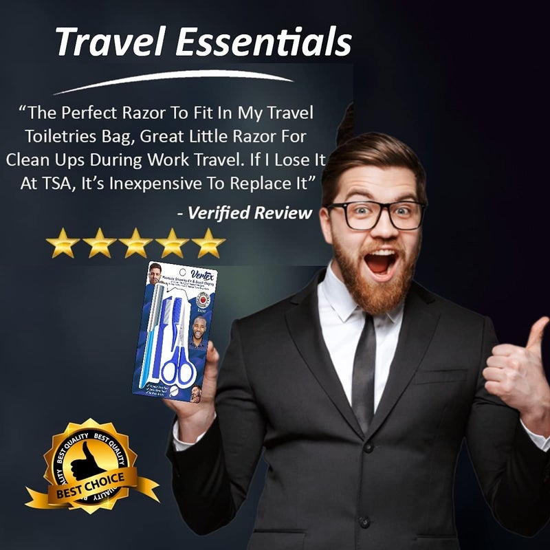 VERTEX مجموعة أدوات تشذيب الشارب - مقص شارب مع مشط - ماكينة حلاقة للسفر للرجال، مشذب لحية حاد من الفولاذ المقاوم للصدأ، أداة تشكيل للرجال بعد صبغ اللون الأسود، مشذب شكل الشارب، بلسم، أمشاط، فرشاة غسيل - Image 5