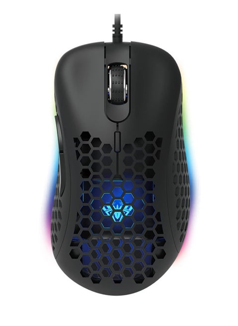 AULA Wind F810 Gaming Mouse with RGB Backlight - Lightweight Honeycomb Design - Adjustable DPI up to 6400 - Black Color.