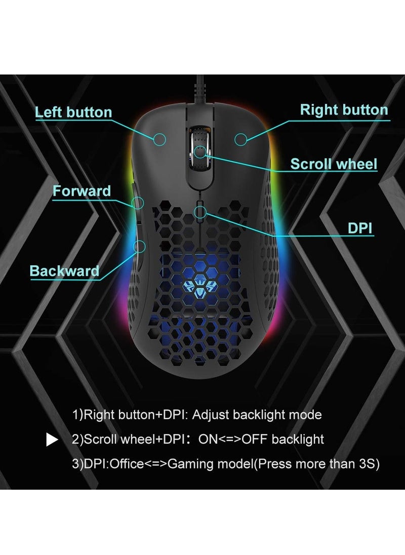 Generic - AULA Wind F810 Gaming Mouse with RGB Backlight - Lightweight Honeycomb Design - Adjustable DPI up to 6400 - Black Color. - Image 1
