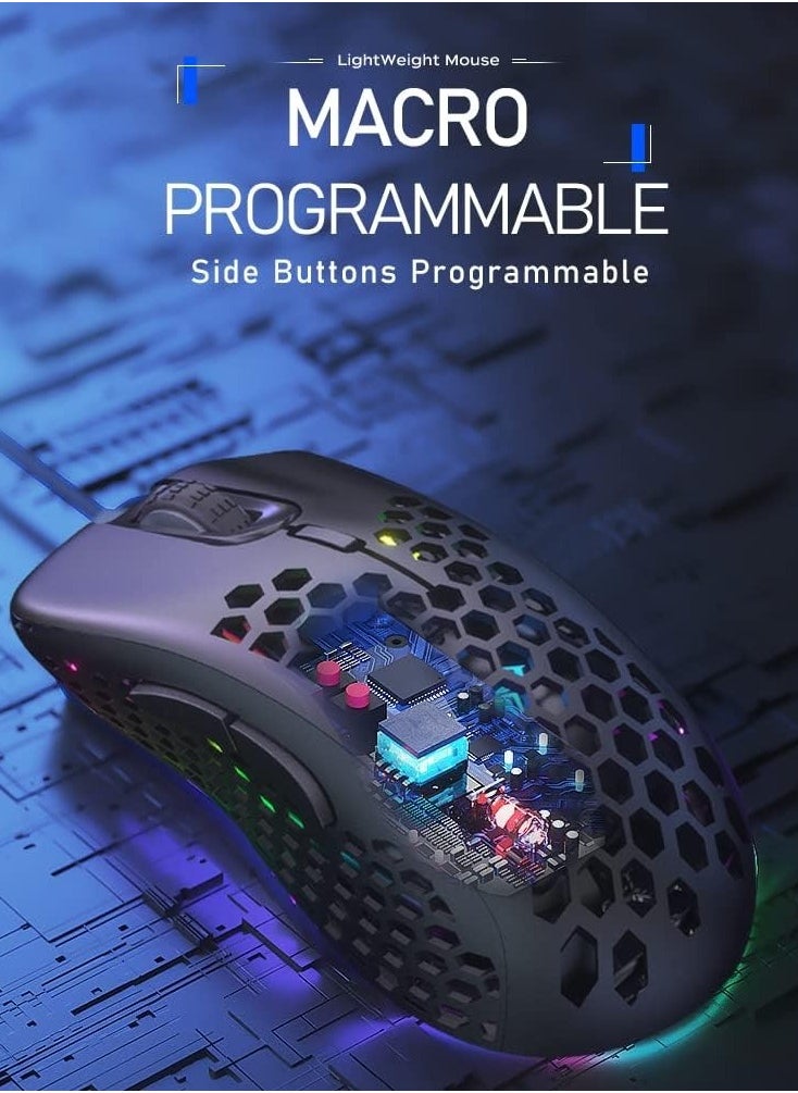 Generic - AULA Wind F810 Gaming Mouse with RGB Backlight - Lightweight Honeycomb Design - Adjustable DPI up to 6400 - Black Color. - Image 1