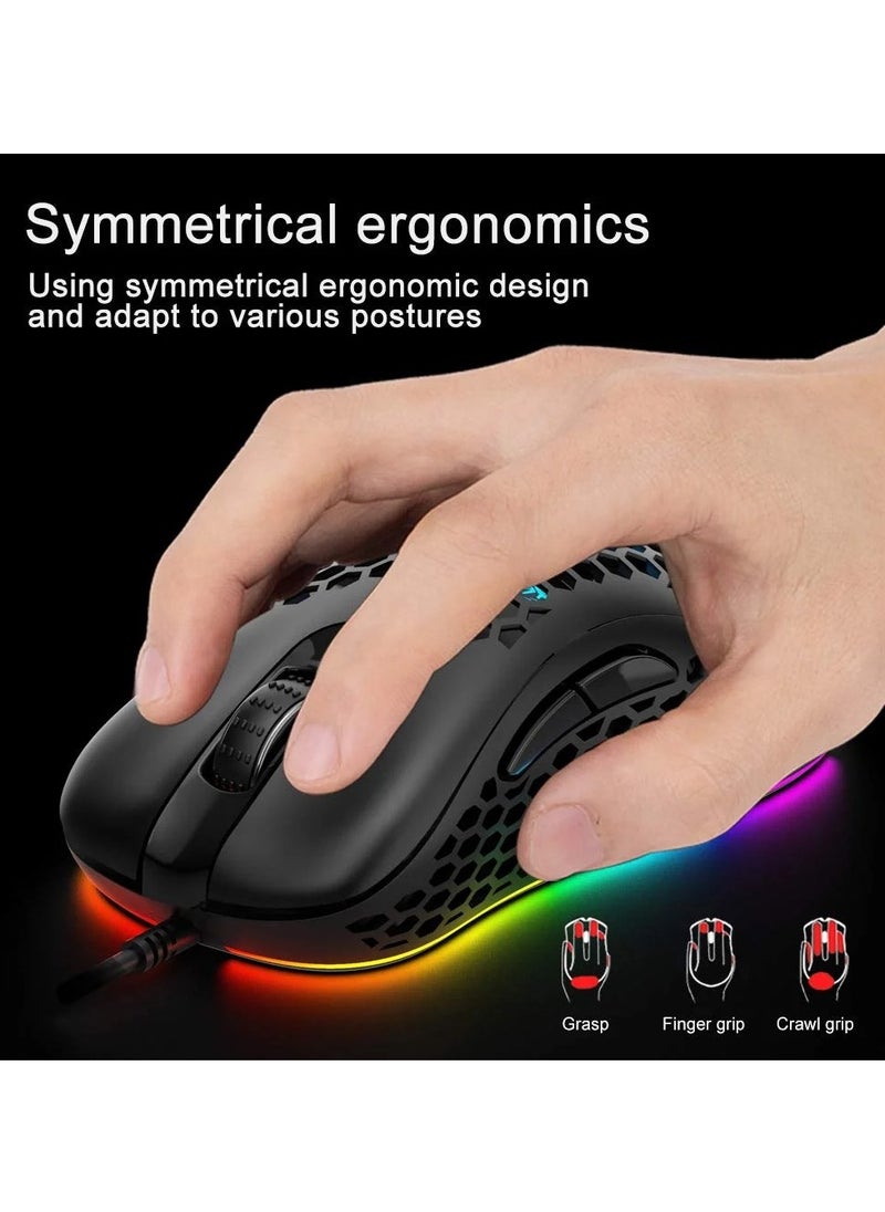 Generic - AULA Wind F810 Gaming Mouse with RGB Backlight - Lightweight Honeycomb Design - Adjustable DPI up to 6400 - Black Color. - Image 1