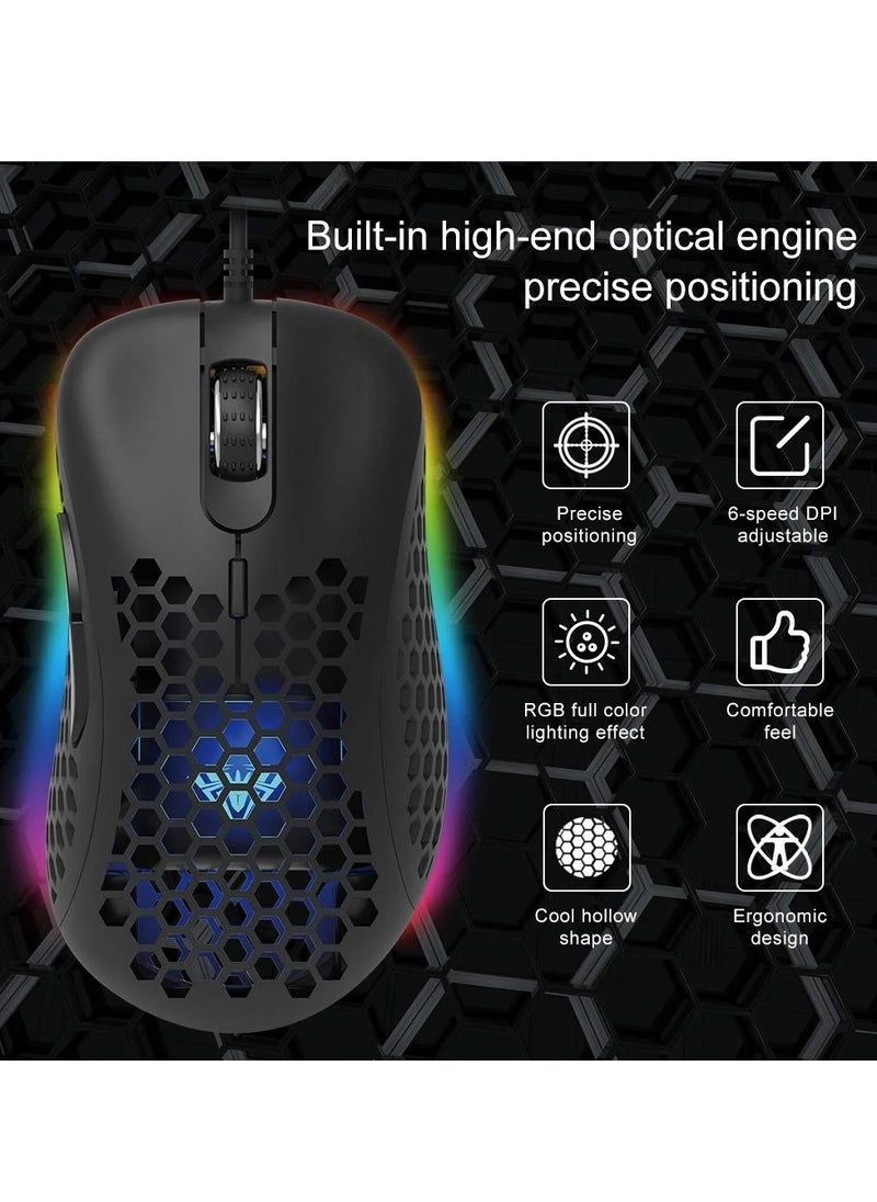 Generic - AULA Wind F810 Gaming Mouse with RGB Backlight - Lightweight Honeycomb Design - Adjustable DPI up to 6400 - Black Color. - Image 1