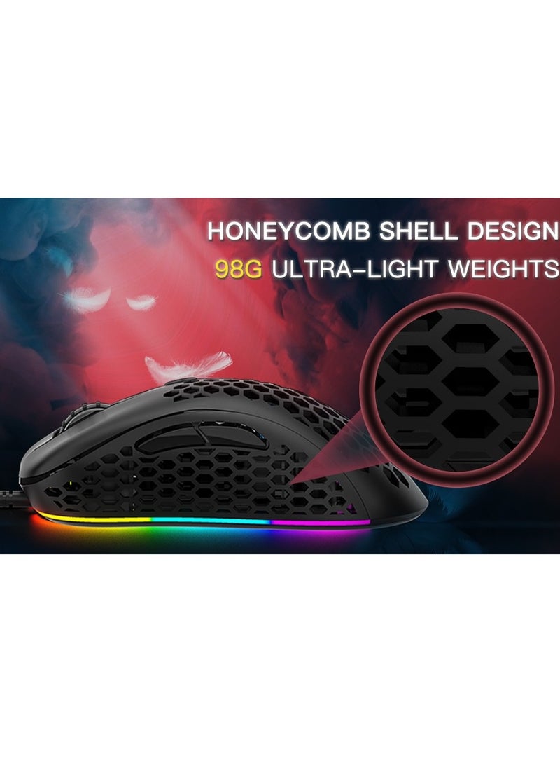 Generic - AULA Wind F810 Gaming Mouse with RGB Backlight - Lightweight Honeycomb Design - Adjustable DPI up to 6400 - Black Color. - Image 1