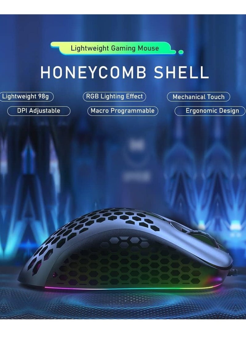 Generic - AULA Wind F810 Gaming Mouse with RGB Backlight - Lightweight Honeycomb Design - Adjustable DPI up to 6400 - Black Color. - Image 1
