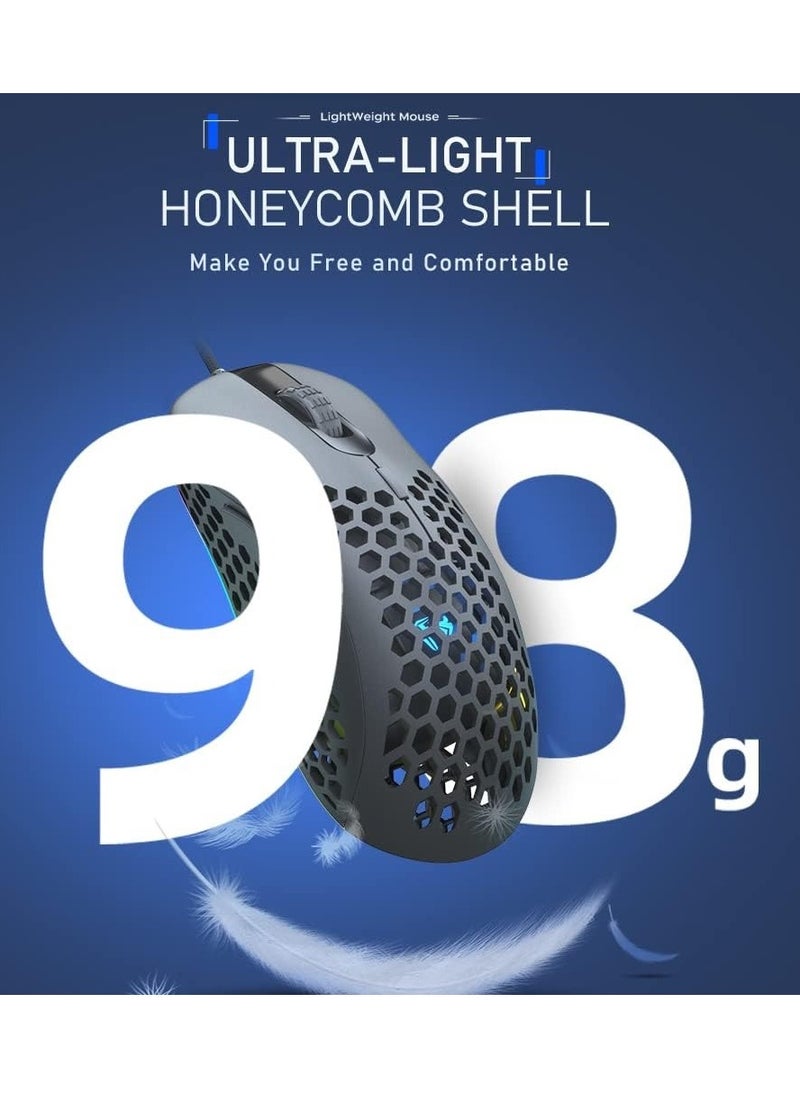 Generic - AULA Wind F810 Gaming Mouse with RGB Backlight - Lightweight Honeycomb Design - Adjustable DPI up to 6400 - Black Color. - Image 1