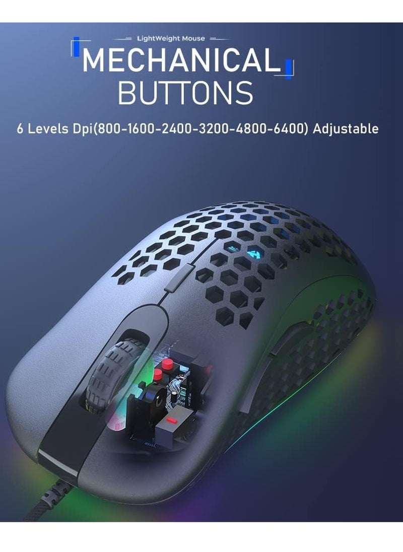 Generic - AULA Wind F810 Gaming Mouse with RGB Backlight - Lightweight Honeycomb Design - Adjustable DPI up to 6400 - Black Color. - Image 1