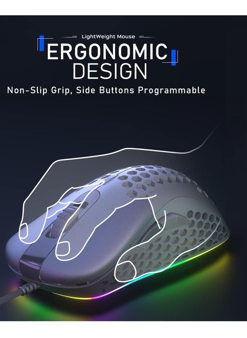 Generic - AULA Wind F810 Gaming Mouse with RGB Backlight - Lightweight Honeycomb Design - Adjustable DPI up to 6400 - Black Color. - Image 1