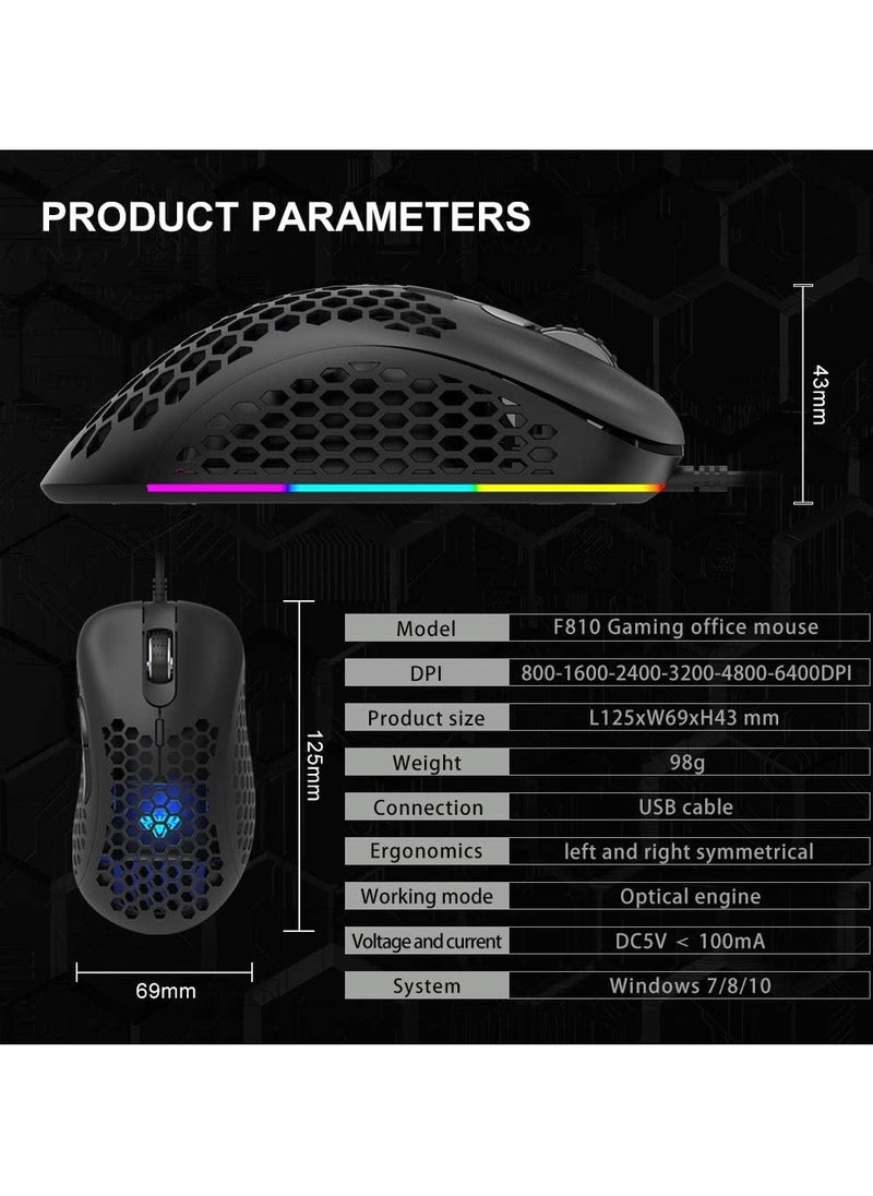 Generic - AULA Wind F810 Gaming Mouse with RGB Backlight - Lightweight Honeycomb Design - Adjustable DPI up to 6400 - Black Color. - Image 1