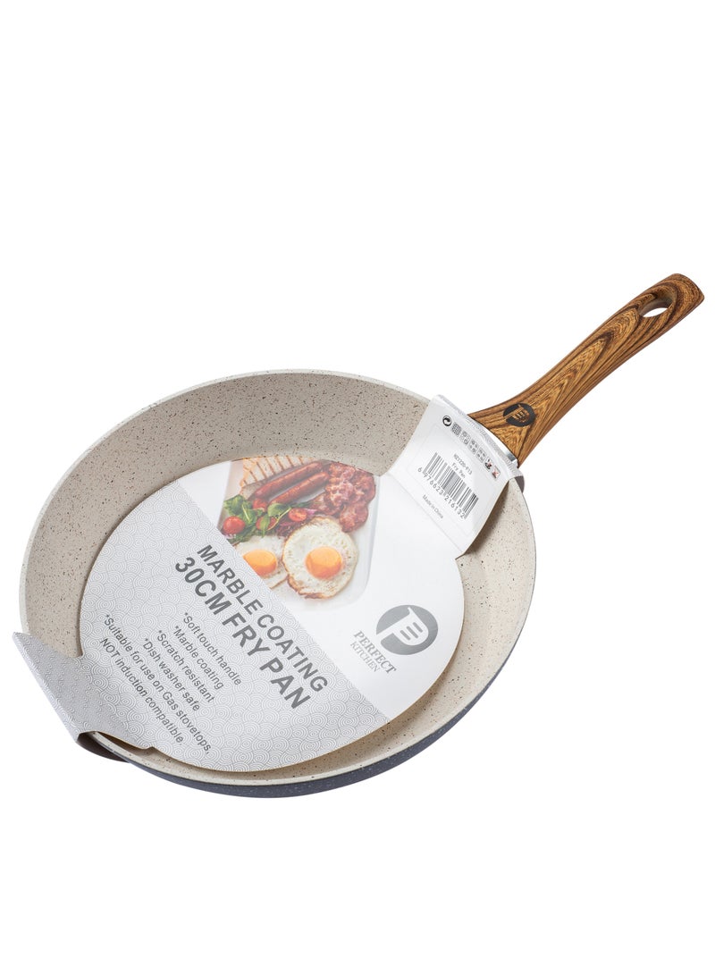 بيرفكت كيتشن مقلاة المنيوم غير قابل للالتصاق مع مقبض خشب  مقاس 30 سم لون بيج - Image 1
