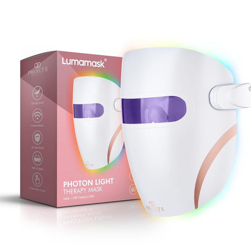 Project E Beauty Project E Beauty Lumamask LED Light Therapy 7 LED Colors  AntiAging  AntiBlemish Skincare  Reduce Fine Lines  Wrinkles  Skin Tightening  Lightweight  Wireless