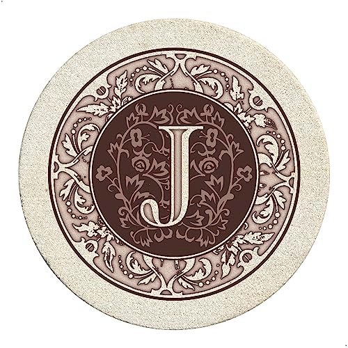 Thirstystone Monogram Letter J 4 Pack Sandstone Coasters Manufactured in The USA Decorative Absorbent Easily Wipes Clean