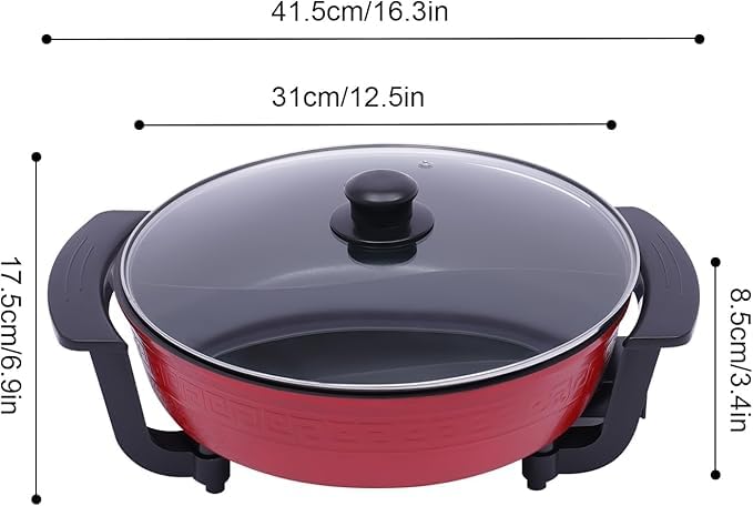 Conziv Conziv Electric Shabu Shabu Hot Pot with Divider Hot Pot Electric Large Hotpot with Glass Lid BBQ Grill for Steaming Boiling Roasting  - Image 4