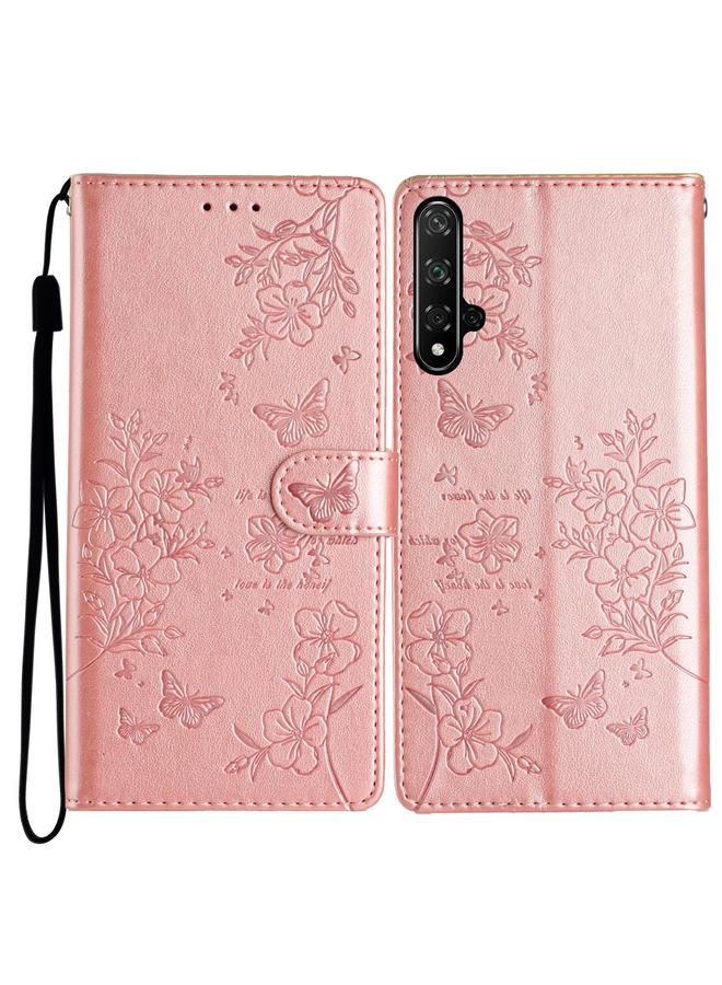 اس-توب جراب هاتف جلدي لهاتف Honor 20 بنقشة فراشات وزهور - Image 1