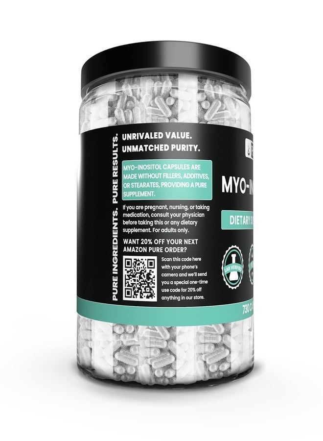 PURE ORIGINAL INGREDIENTS مكونات أصلية نقية ميو-إنوزيتول (730 كبسولة) بدون مغنيسيوم أو حشوات أرز، دائمًا نقية، مختبرة في المختبر - Image 2