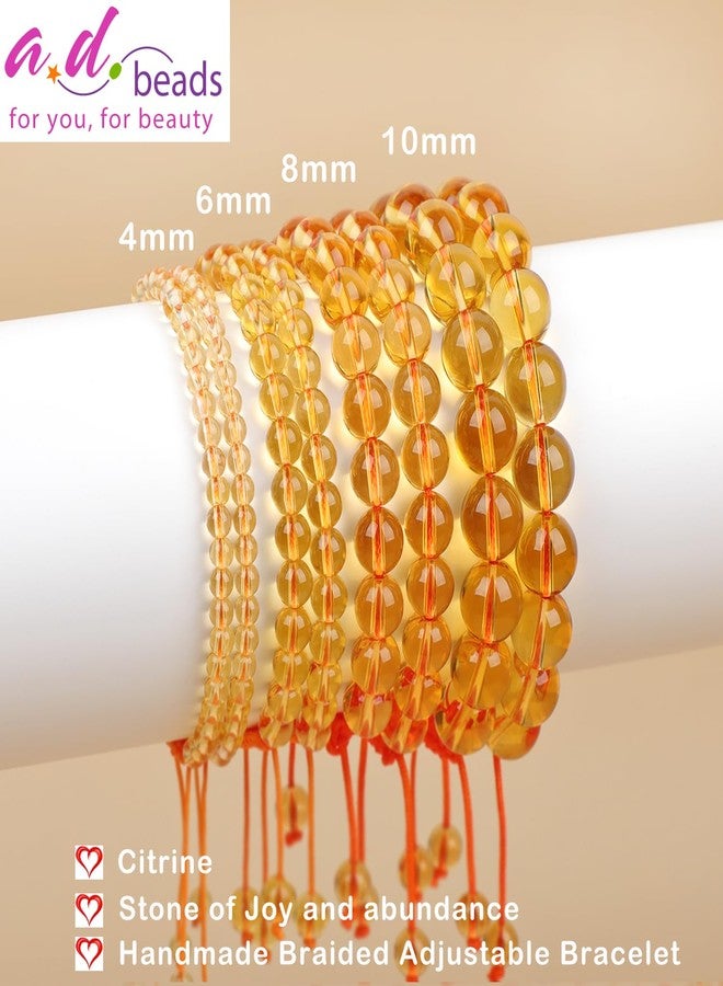 AD BEADS 4mm Citrine Bracelet - Stone of Joy and abundance - Handmade Natural Stone Crystal Bracelet with Adjustable Macrame String - Yoga Healing Power Energy Gifts for Men and Women - Image 2