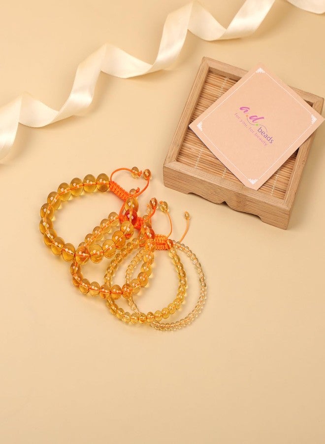 AD BEADS 4mm Citrine Bracelet - Stone of Joy and abundance - Handmade Natural Stone Crystal Bracelet with Adjustable Macrame String - Yoga Healing Power Energy Gifts for Men and Women - Image 5