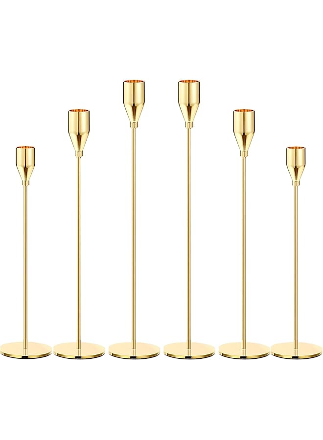 The Bros 6Pcs Gold Candle Holders, Tall Candle Holder for Long Candles, Metal Gold Taper Candle Holder for Wedding, Dinning, Party, Decor Centerpieces for Table Manners - Image 1