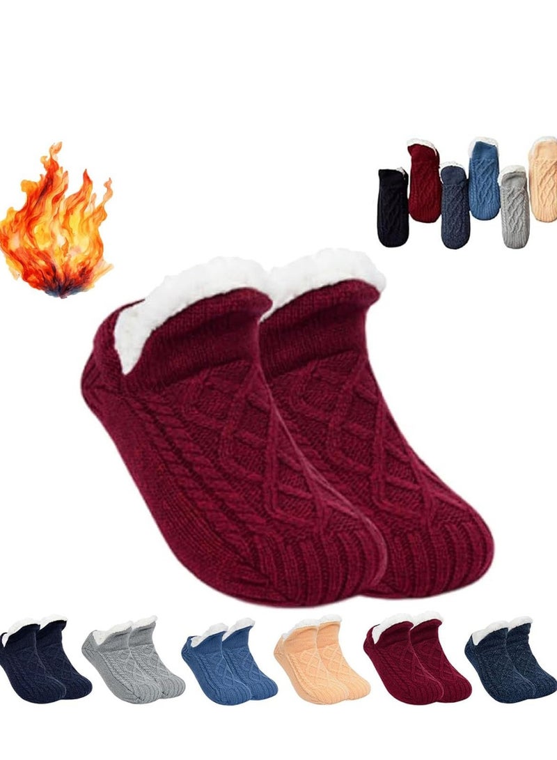 Fluffy Fleece Slipper Socks, Non-Slip Warm Winter Socks Cute Fleece-lined Slipper Socks Warm Indoor Slipper Socks Cozy Winter Non-Skid Socks Plush Socks Soft Fluffy Socks for Unisex in Home(Red) - Image 1