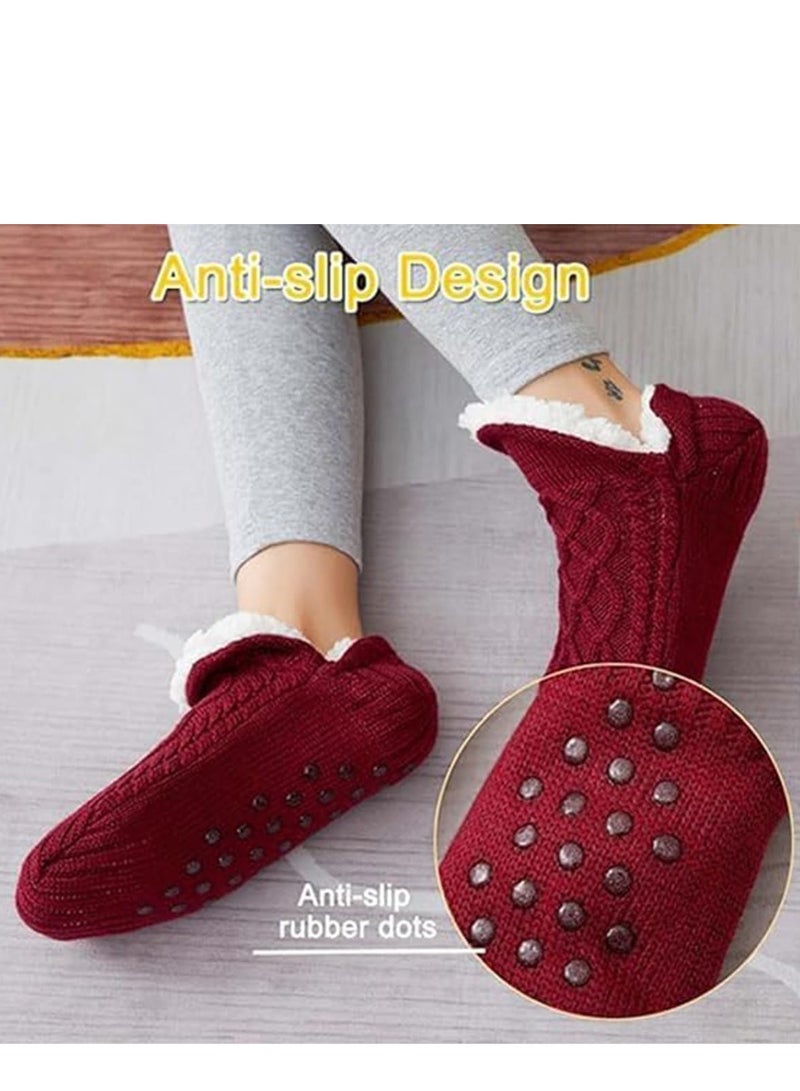 Fluffy Fleece Slipper Socks, Non-Slip Warm Winter Socks Cute Fleece-lined Slipper Socks Warm Indoor Slipper Socks Cozy Winter Non-Skid Socks Plush Socks Soft Fluffy Socks for Unisex in Home(Red) - Image 3