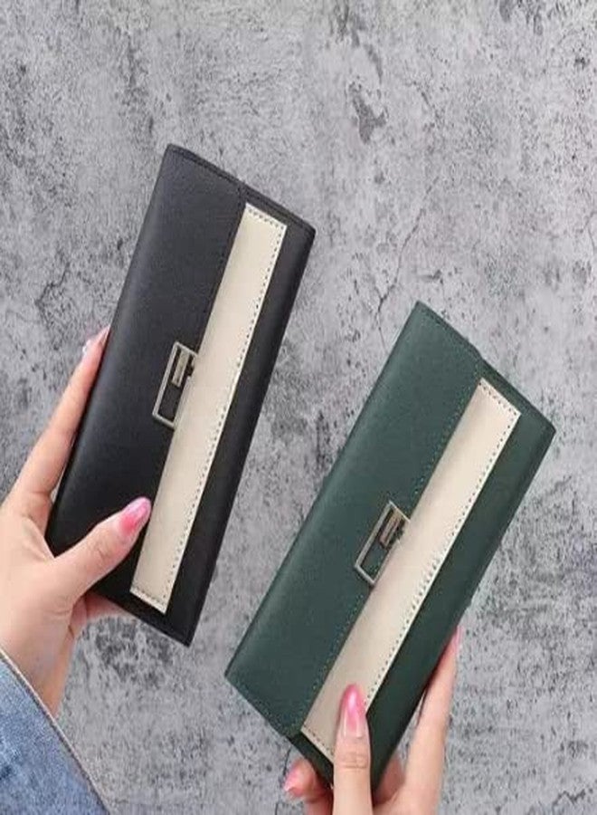 GION Fashion Tri-fold Multi- Slots Leather Card Coin Holder Long Purse Wallet Zipper Coin Large Purse with Money Organizer (1Pcs) - Image 2