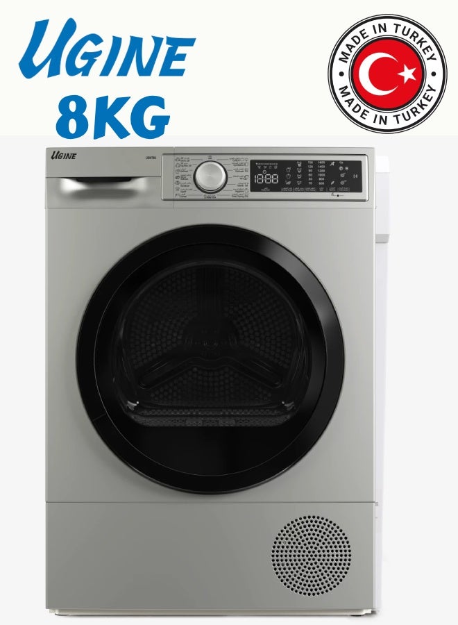 أوجين مجفف ملابس يوجين سعة 8 كجم – تجفيف بالمكثف – 15 برنامجاً – شاشة LED – قفل حماية للأطفال – صناعة تركية – موديل  UDHT8S - Image 1
