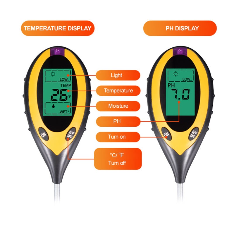 Soil Tester: 4-in-1 LED Backlight Screen Soil Meter - Easy To Use Portable Soil Temperature Tester for Indoor Outdoor Garden Lawn Farm Plant Care - Image 4