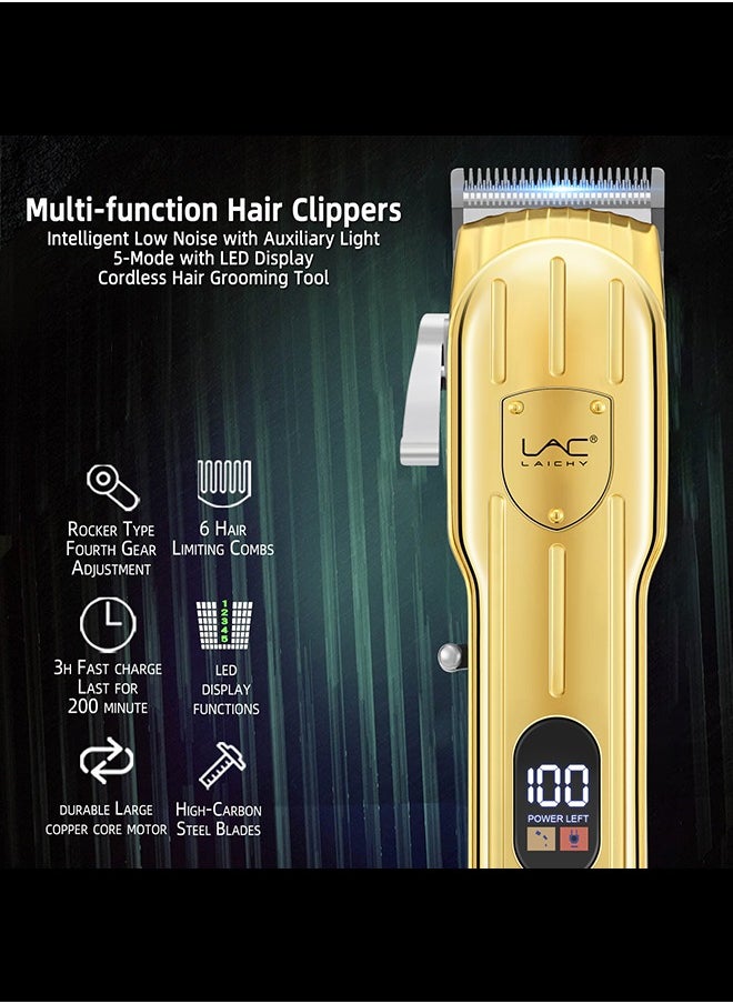 LAC Hair Clippers for Men Hair Trimmer Beard Trimmer for Men Razor Kit - Gold Rechargeable USB Professional Cordless Hair Clippers for Men with LED Display for Barber  - Image 4