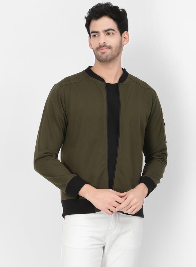 PAUSE Men Olive Regular Fit Contrast Trim Jacket - Image 1