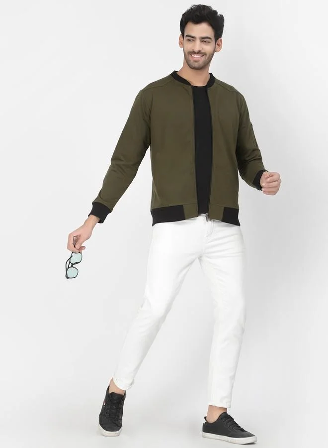 PAUSE Men Olive Regular Fit Contrast Trim Jacket