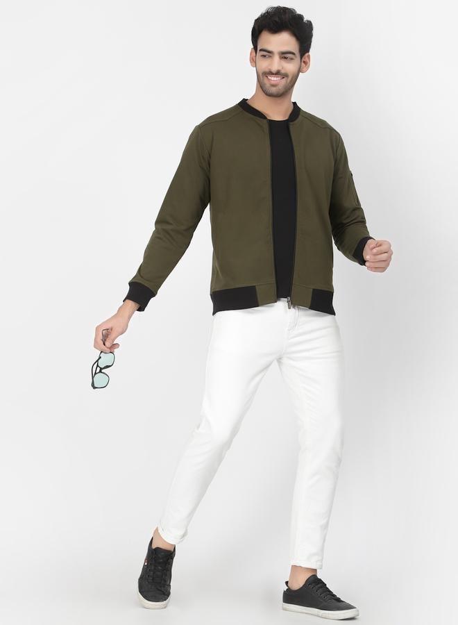PAUSE Men Olive Regular Fit Contrast Trim Jacket - Image 2