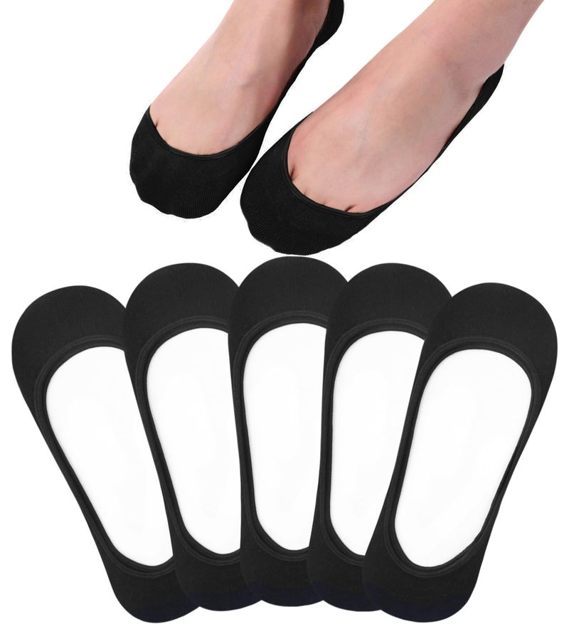 Toes Home No Show Socks Womens, Ultra Low Cut Liners Non Slip Footies for Flats Hidden Invisible Boat Summer Black 5 Pairs - Image 1