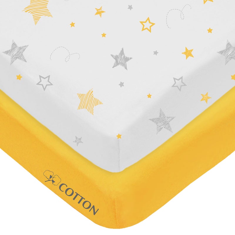 American Baby Company American Baby Company 2 Pack 100 Natural Cotton Fitted Crib Sheets 52 x 28 Soft Breathable Hypoallergenic Gentle Toddler Bed Sheets Golden Yellow StarYellow Neutral for Boys Girls 